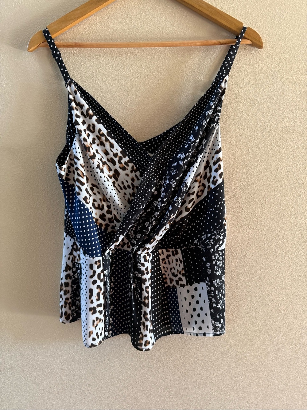 CAbi Black & White Mixed Print Draped Cami